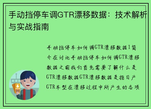 手动挡停车调GTR漂移数据：技术解析与实战指南