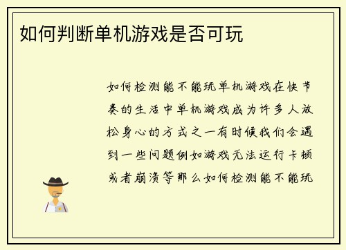 如何判断单机游戏是否可玩