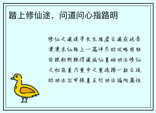 踏上修仙途，问道问心指路明
